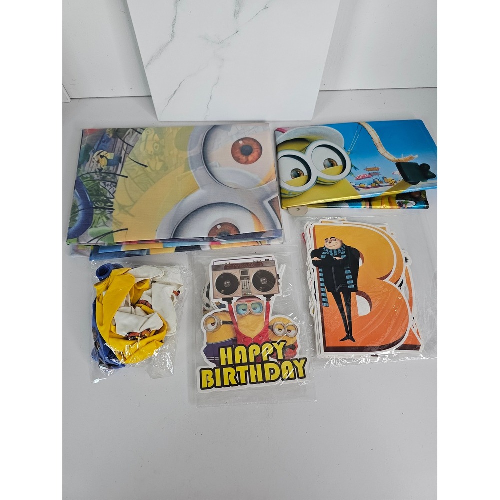 Minions Despicable Me Birthday Party Supplies Backdrop Balloons Cake Toppers Set